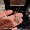 Vintage Floral Necklace With Cubic Zirconia Sunflower Pendant Handmade Chain Women Retro Style Jewelry