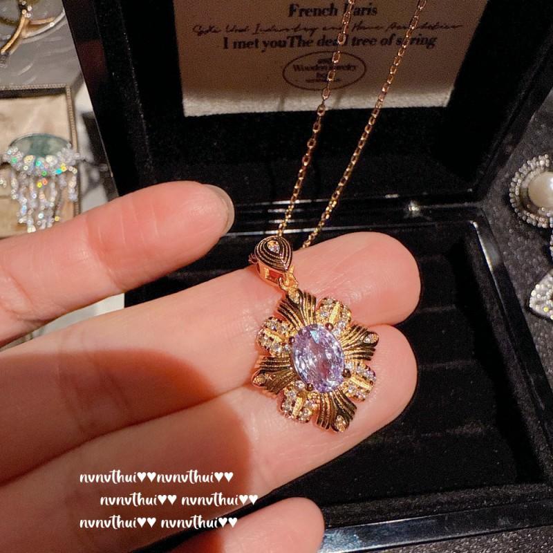 Vintage Floral Necklace With Cubic Zirconia Sunflower Pendant Handmade Chain Women Retro Style Jewelry