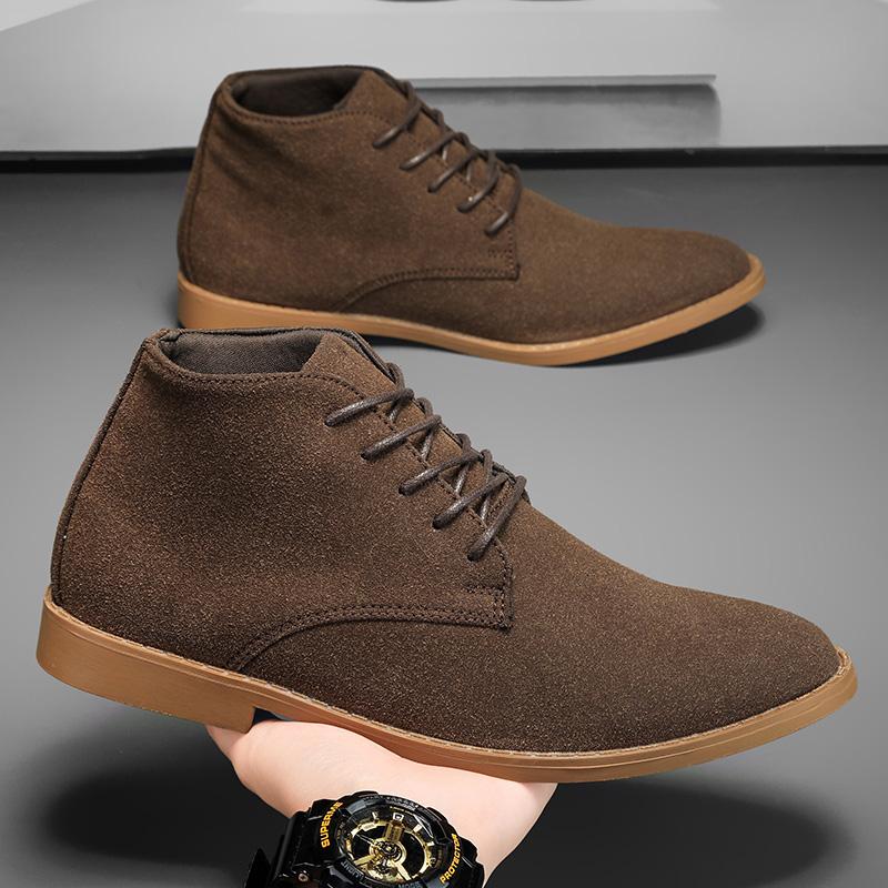 Fashion Casual Shoes Man Fashion Men Ankle Chelsea Boots Lace Up Male Shoes Mid Top Suede Leather Slip On Motorcycle Man Boots