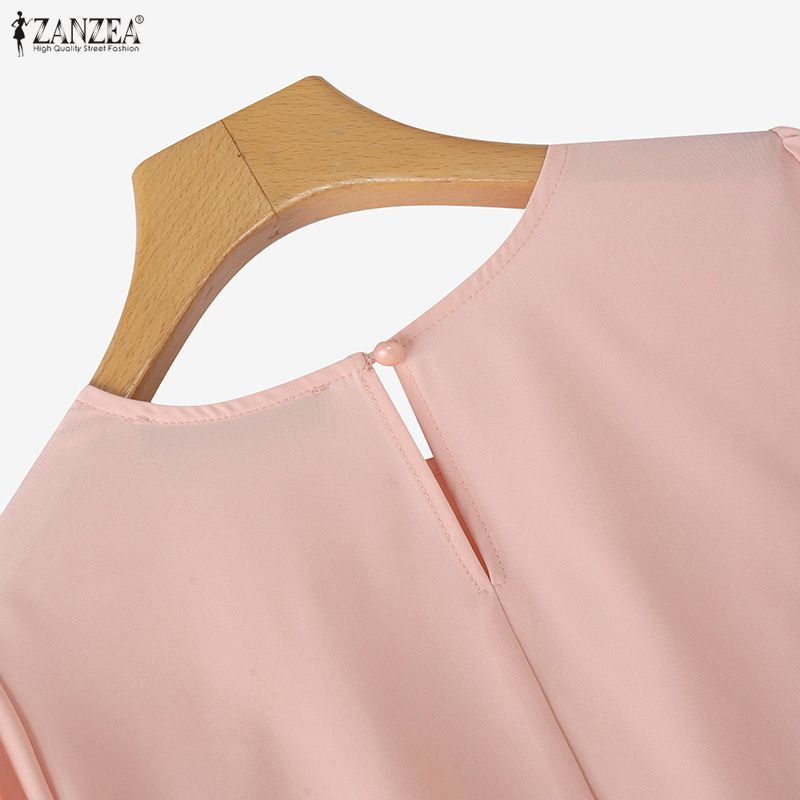 ZANZEA Women Casual V-Neck Long Sleeve Lace Patchwork Solid Color Loose Blouse