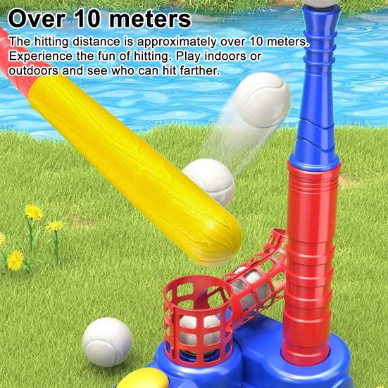 T-Ball Set for Kids Ball Launcher T Ball Stand Baseball Bat And 6 Baseballs Set Toddlers Outdoor Toys for Boys Girls