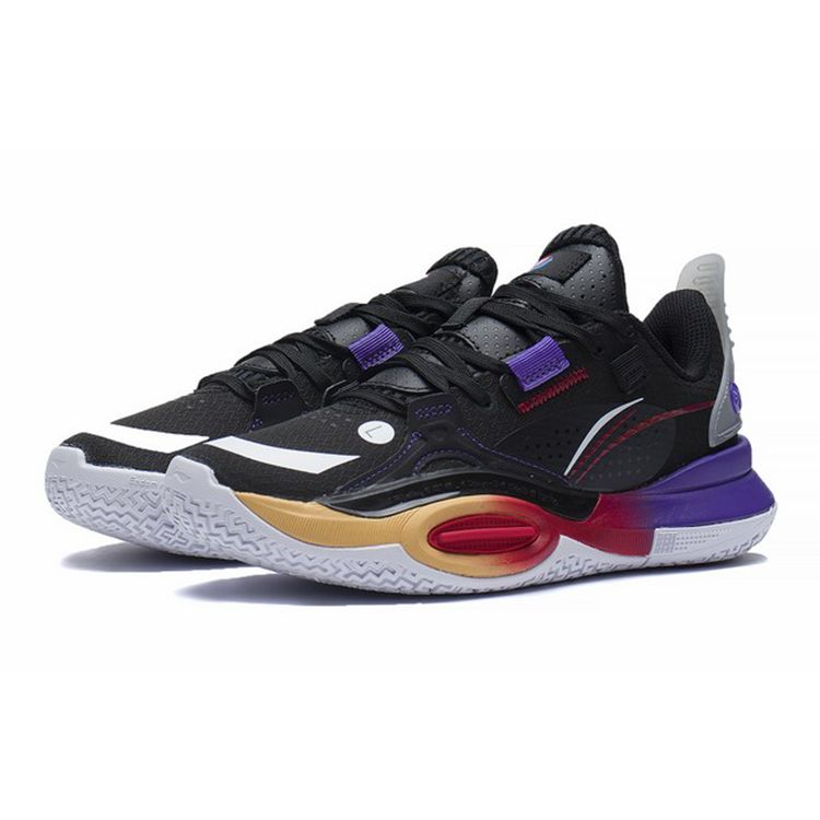 Li Ning All City 10 V1 Shock Absorption Anti-Slip Wear-Resistant Rebound Low-Top Basketball Shoes Kids Sneakers Black Purple YKBS060-7
