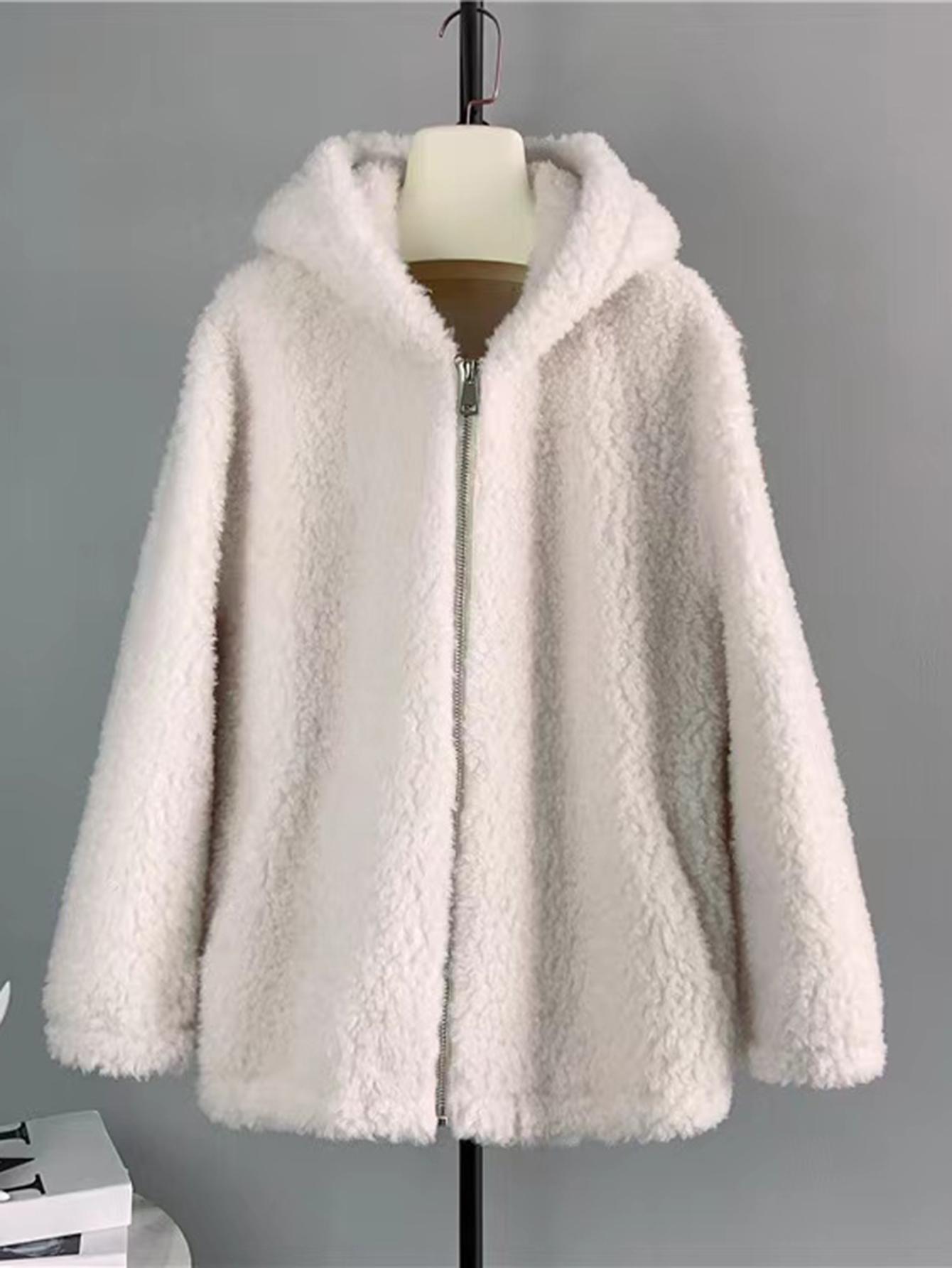 

Зимняя милая женская шуба из искусственного меха ягненка с ушками медведя, плюшевое пальто высокого качества, утолщенное расширяющееся пальто большого размера L цветочные белый