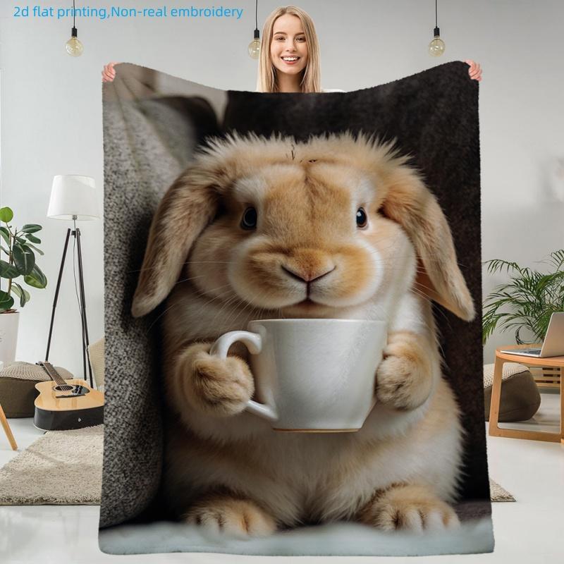 1pc Cute Cartoon Rabbit Pattern Printed Blanket, Warm and Comfortable, Multiple Sizes Available, Autumn Thanksgiving Christmas Nap Blanket, Suitable f