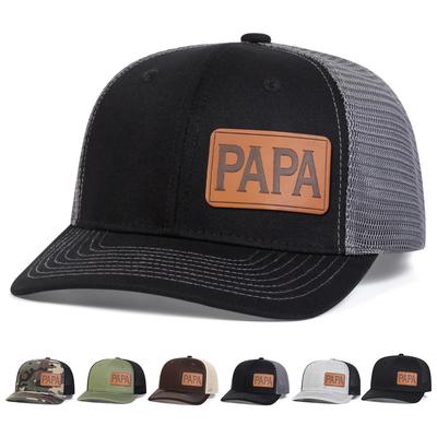 Unisex Braun Papa Lederetikett Baseball Netzmützen Frühling Sommer Outdoor Verstellbar Lässige Hüte Papa Hut Sonnenschutzhut
