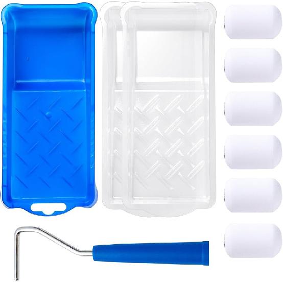 Mister Rui Foam Paint Roller, 8 Pack 4 Inch Paint Roller Kit, Complete 4  Mini Paint Roller Kit with Small Foam Paint Roller Covers, Frame, Tray and 2 inch foam paint roller