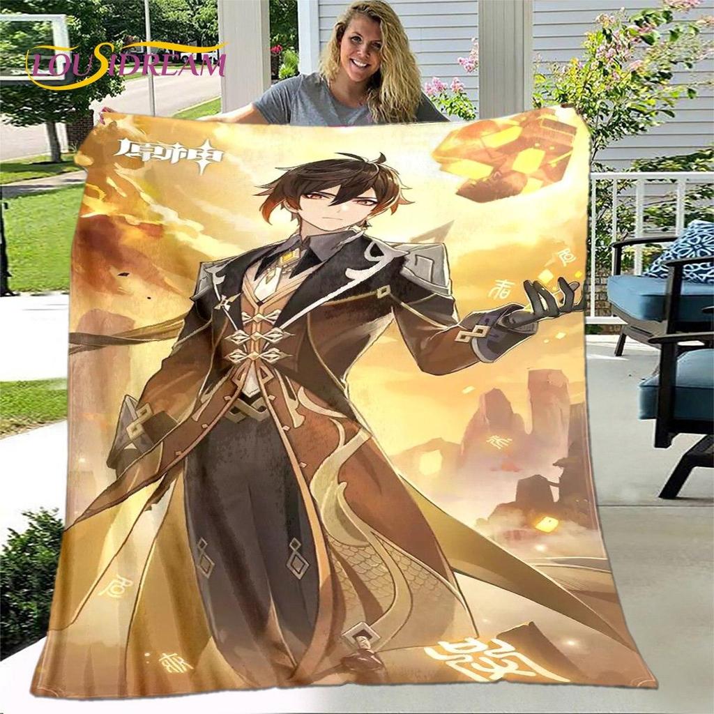 Gra animowana 3D Genshin Impact koc, koc flanelowy rzut koc, miękki ciepły koc do salonu łóżka do sypialni Sofa prezent