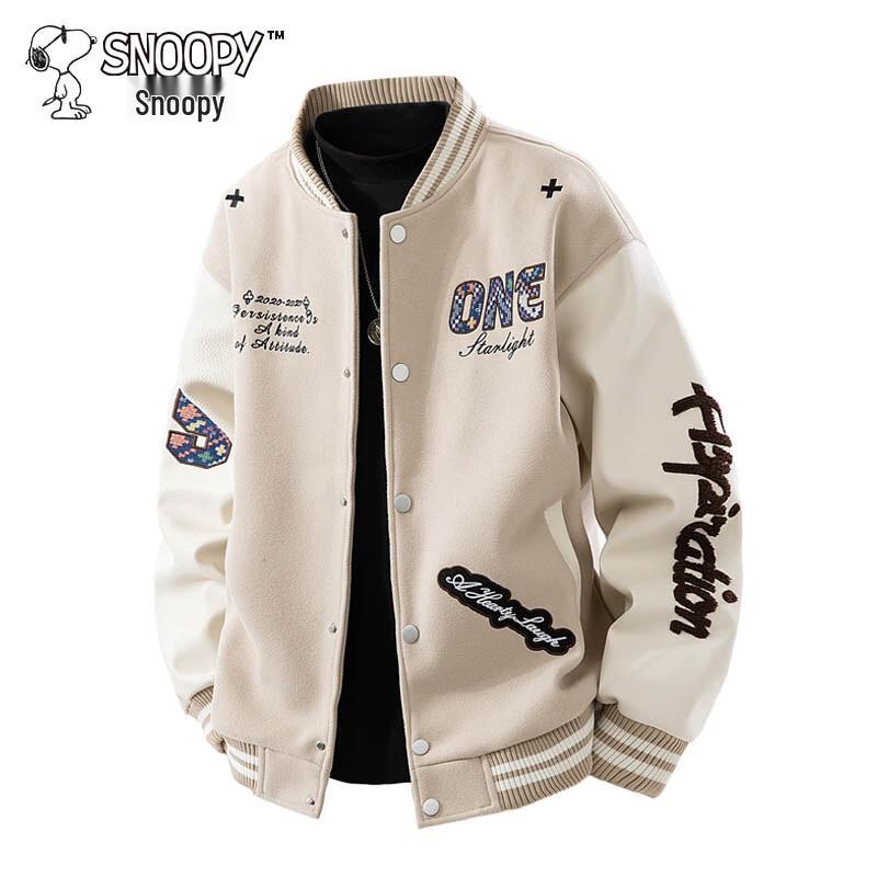 

SNOOPY Men s American Retro Baseball Collar Jacket S