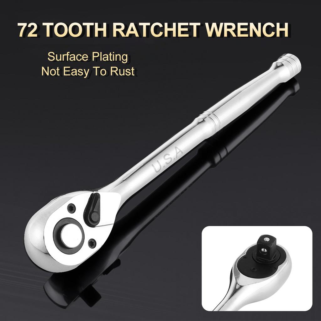 72 Teeth -V Ratchet Wrench Quick Release Socket Spanner Repair Tool Hard Durable for Home and Emergency Use Socket Wrench