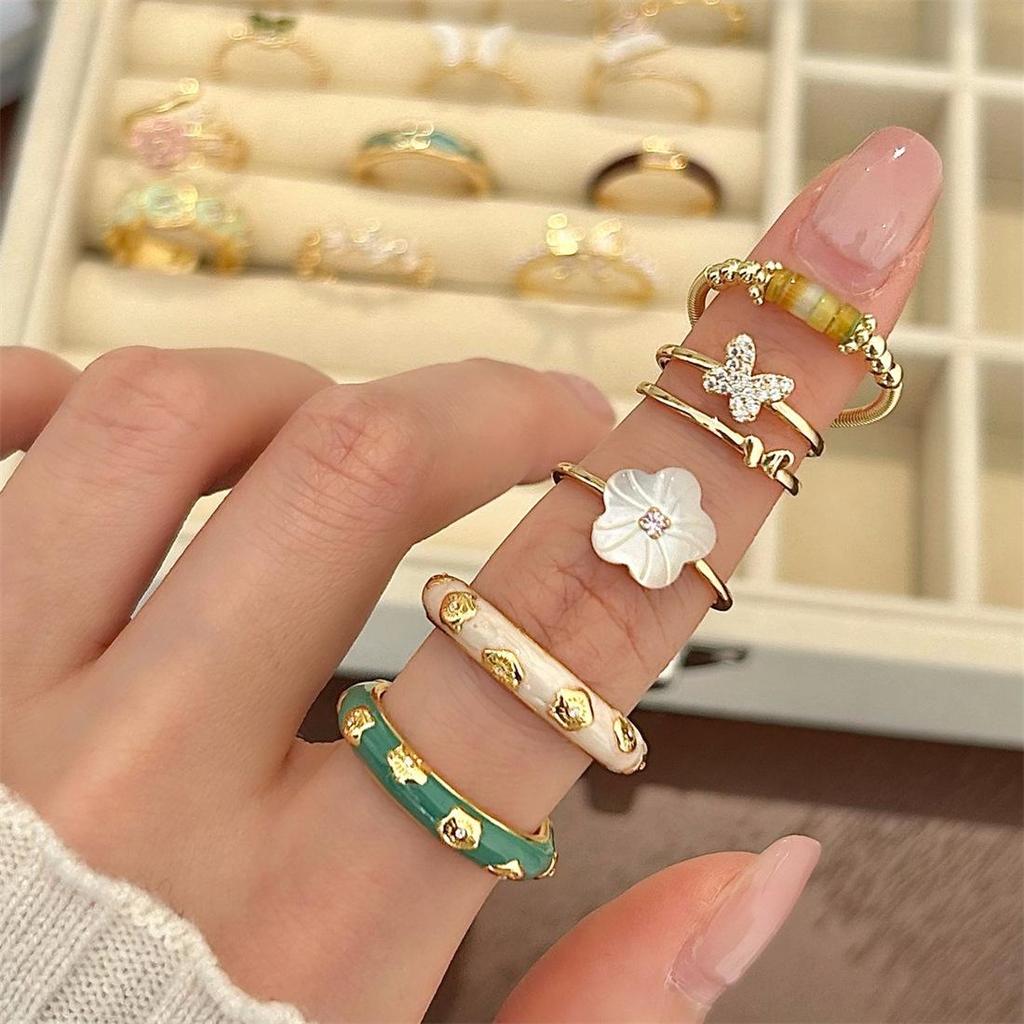 Emaille Tropfglasur Schmetterling & Perlmutt Silberring - Eleganter, Nicht-Verblassender Damenschmuck