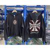 Vintage West Coast Hooded Zip-Up Sweatshirt With Sanskrit Script Print Relaxed Fit Cotton Pullover Men