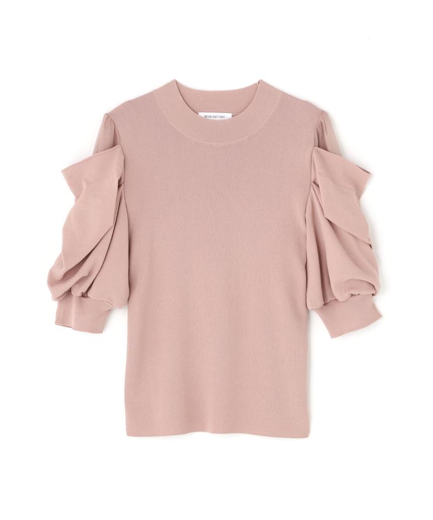 Natural Beauty Basics Sheer Slit Draped Sleeve Knit Nude Pink Sweater, Women's,