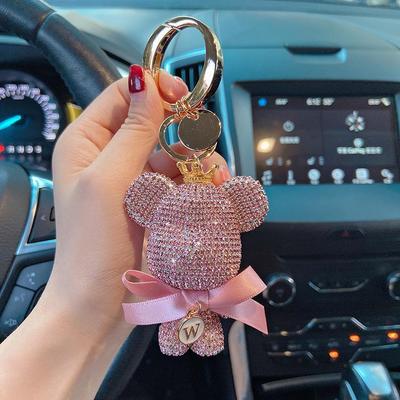 Diamond Bear Keychain with Large Round Buckle - Unique Pendant for Bags and Cars, Ideal Gift for Women