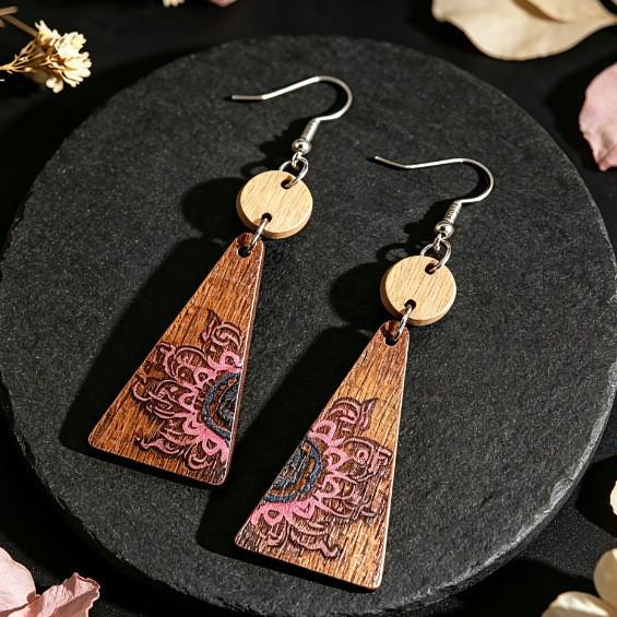 Western-Style Floral Wood Women's Dangle Earrings