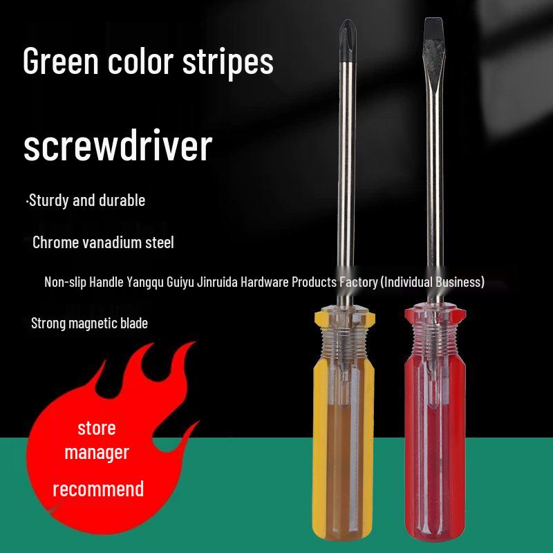 Crystal Color No. 22 Transparent Handle 6-in-1 Magnetic Screwdriver, 4" Black Head, Phillips & Flathead