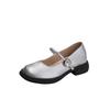 Small Inner Height Increase 3233 Small Size 2025 New One-word Buckle French Mary Jane Small Leather Shoes Women's Silver Single Shoes