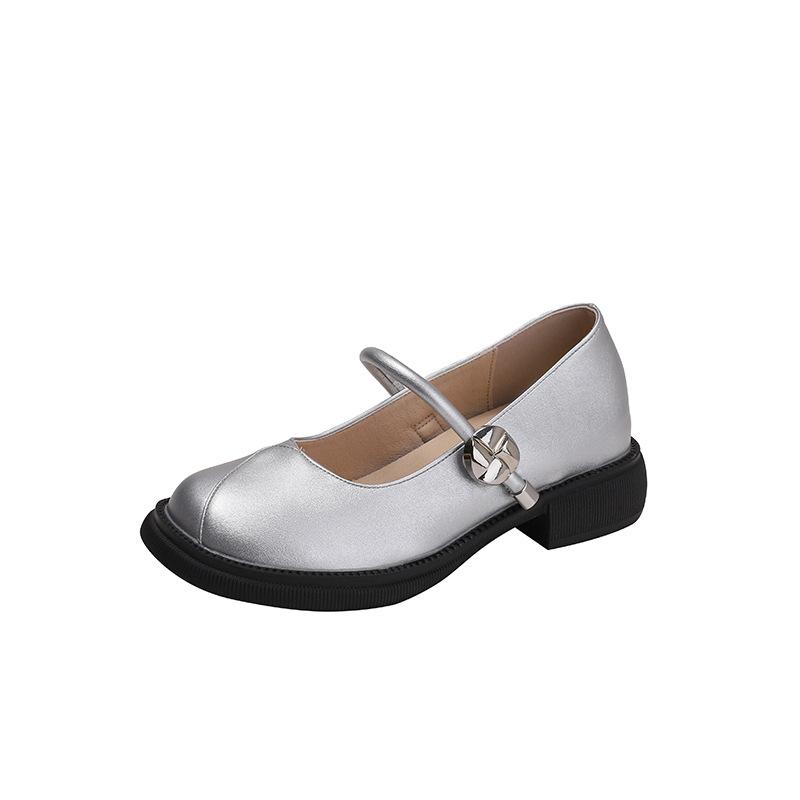 Small Inner Height Increase 3233 Small Size 2025 New One-word Buckle French Mary Jane Small Leather Shoes Women's Silver Single Shoes