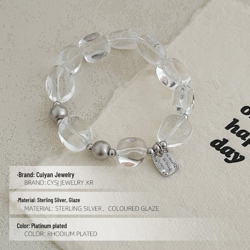 Cui Yan S925 Sterling Silver Korean Style White Crystal Women's Bracelet - Light Luxury Niche Ins Style Elastic Cord Bracelet