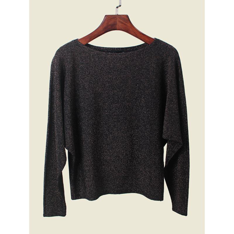 Polish European Fashion Brand off-the-Shoulder Sweater Elegant Gold and Silver Silk Small Loose Long Sleeves Autumn Tops