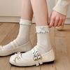 Sweet Fungus Edge Socks Female Cute Flanged Bow Medium Tube Socks Spring And Autumn Girl Style Stacking Socks
