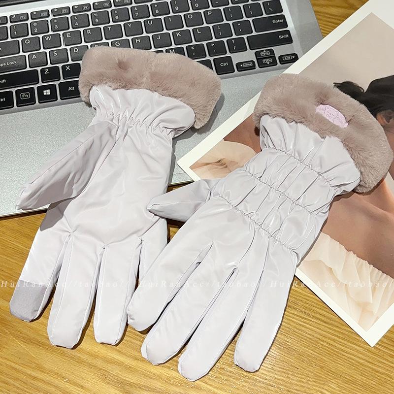 Warm Gloves for Women In Autumn and Winter Korean Cute Touch Screen Riding Electric Bike Cold Proof Plus Velvet Thickened Windproof Cotton Gloves