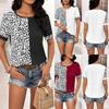 Women's Summer Leopard Print Patchwork T Shirt Round Neck Short Sleeved Top for Women