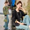 Women's Reversible Retro Jacquard Leather Patchwork Jacket - New Chinese Style for Autumn
