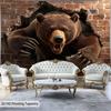 3D Fierce Bear Breakthrough Wall Art Tapestry, Aggressive Powerful Animal Print Poster Wide Wall Hanging For Bedroom Living Room
