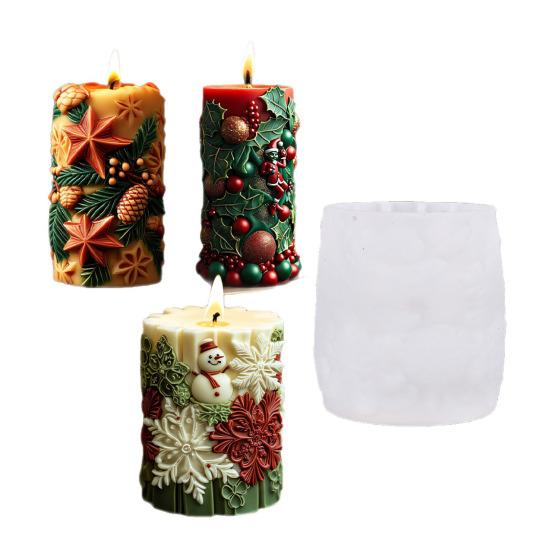 3Pcs Christmas Candle Silicone Mold for Epoxy Resin Plaster Concrete Reusable Xmas Theme Cylinder Mold for DIY Candle Holders Storage Containers