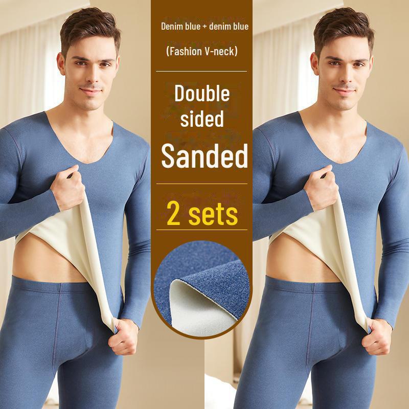 Men's Thermal Underwear Set: Seamless, Thick, Heat-Storing Autumn/Winter Suit with Double-Sided German Velvet.