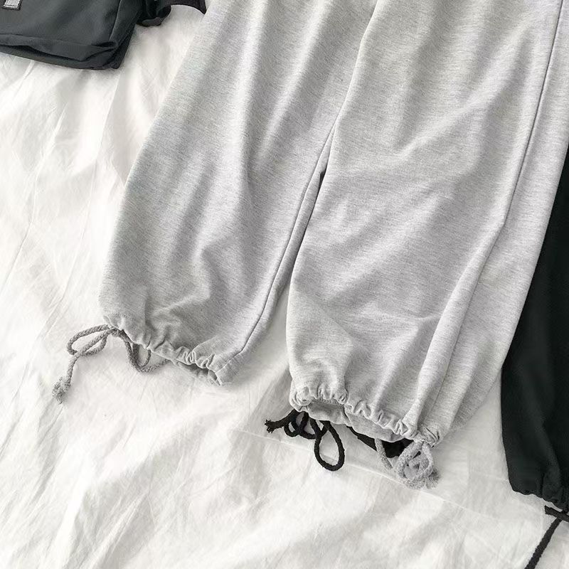 İlkbahar Kadın Harem Pantolon Ayarlanabilir Büzgülü Bol Pantolon Esnek İpli Günlük Spor Pantolon Öğrenciler Günlük Her Şeyle Uyumlu Ulzzang
