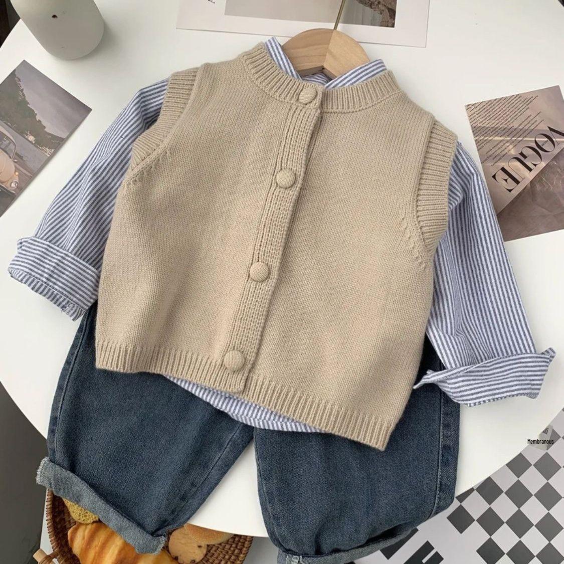 

Детский вязаный кардиган-жилет в корейском стиле: Универсальный и стильный свитер для детей 80