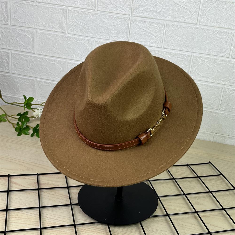 New European and American top hat gentleman's hat flat brim solid color hat retro jazz hat panama belt top hat