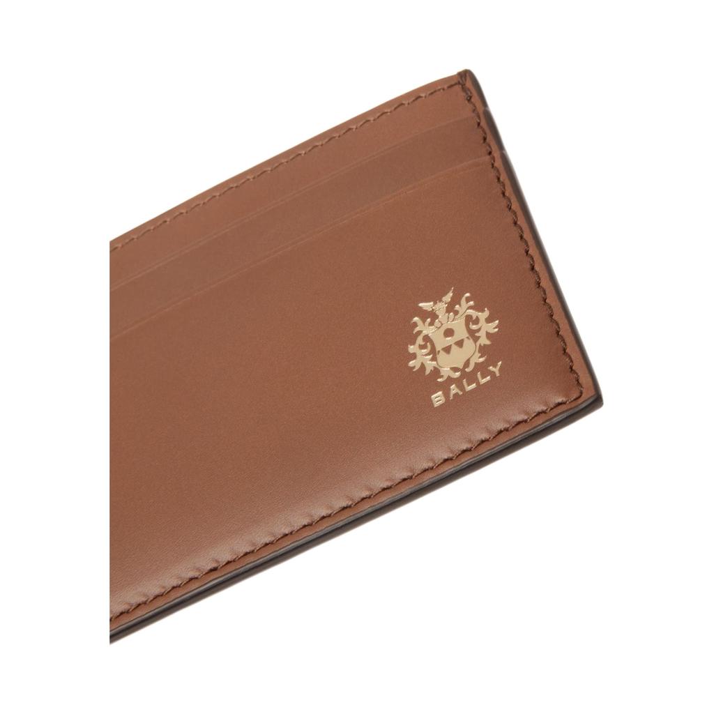 Bally Beckett Gold Foil  Crest Logo Calfskin Card Holder Men Card Holder Brown 6310938