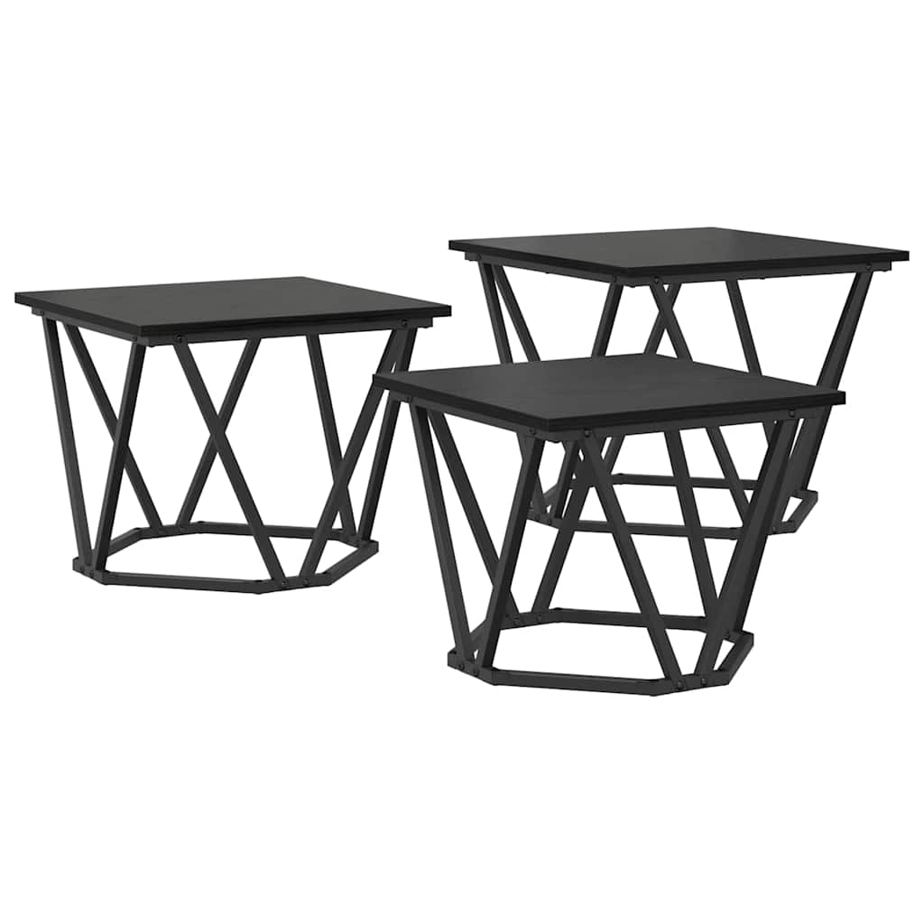 Coffee Table Set 3 Pcs Black Oak Look Engineered Wood and Steel
