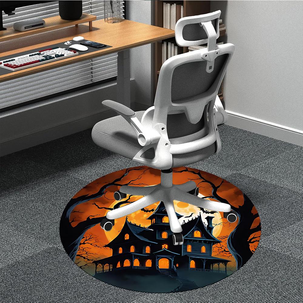 1pc Haunted House Moonlit Night Office Round Area Rug, Under Office Chairs Bedroom Living Room Home Decor, Room Deco, Available in Various Sizes