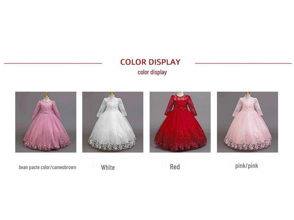 Long Sleeve Lace Princess Dress for Girls - Evening and Performance Wear