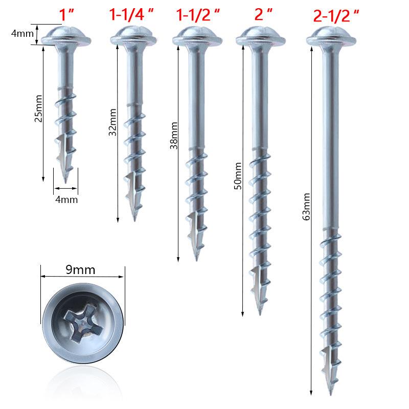 100pcs Pocket Hole Screws Self Tapping Screw Galvanized 25-63mm Coated ST4 Drive Screw Tool Parts for Pocket Hole Jig System