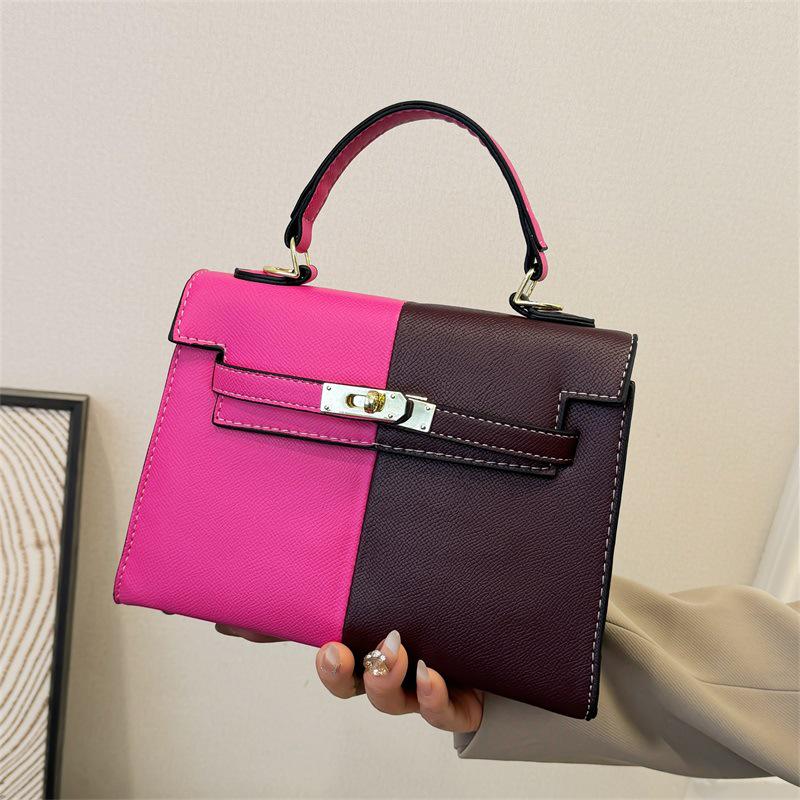 Color Block Kelly Bag: Trendy Two-Tone, Large Capacity, Versatile Shoulder & Crossbody Bag for Work Commute.