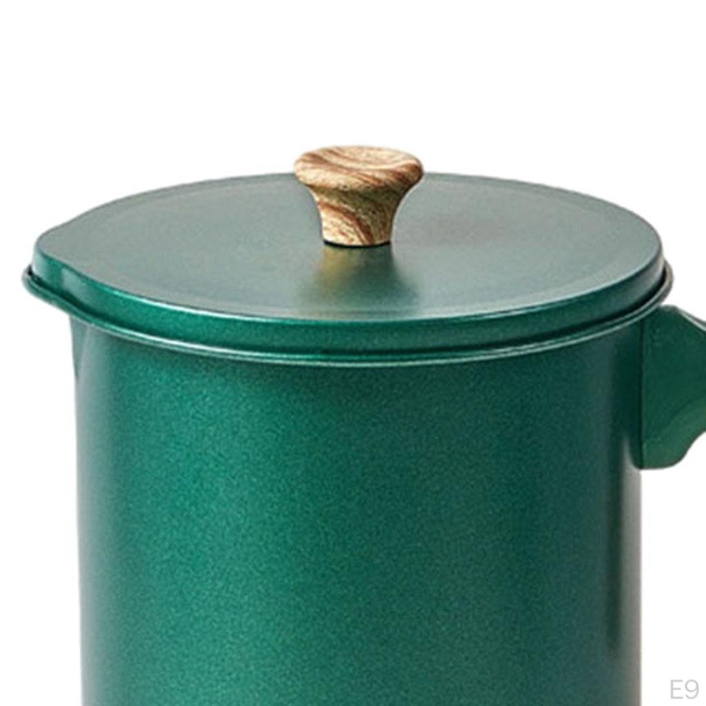 Container Iron Wood Grain Handle Storage Pot with Coaster Tray Fine Mesh Strainer Oil