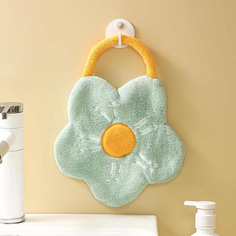 

Cartoon Flower Coral Fleece Hand Towel with Loop - Square Wiping Cloth 27*20cm