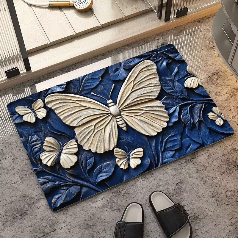 VIKAMA Minimalist Butterfly Quick Drying Anti-Slip Floor Mat for Bathroom Entrance - Non-Slip Carpet Mat