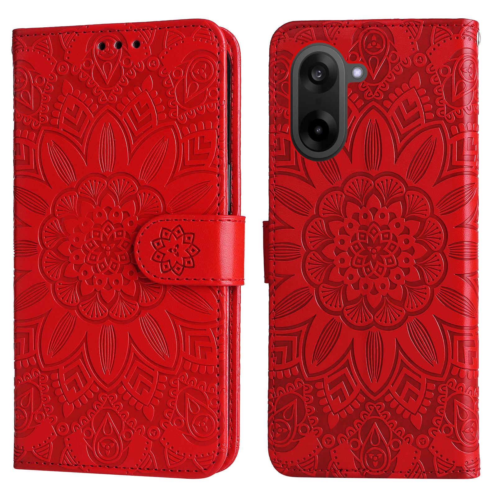 

Чехол для OnePlus Ace 5 Racing 5G/OnePlus Nord CE5 5G Кожаный чехол-кошелек с тиснением подсолнуха Red