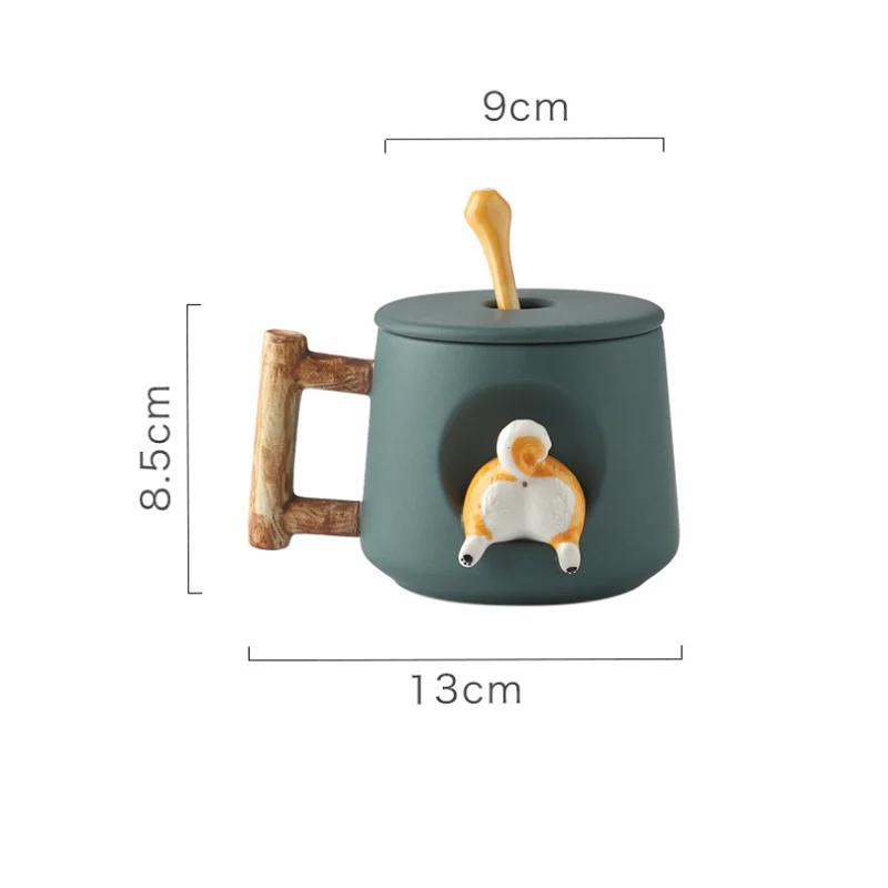 Quality Cartoon Ceramic Mug Cute 3D Shiba Inu Dog Spoon Milk Tea Creative Coffee Cup Men and Women Coffee Cup Gift