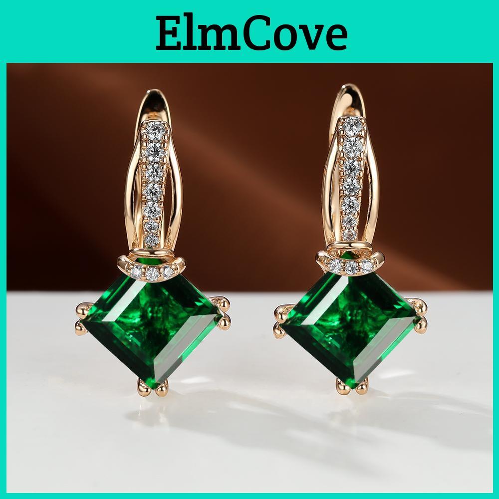 Woman Princess Fashion Gold Color Jewelry Princess Cut Green Stone Ear Studs Earrings Drop Dangle Earrings Jewelry
