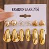 12pcs/24pcs New Artificial Crystal Heart Earring Sets for Women Exaggerated C-Shaped Resin Gold-Plated Earrings Jewelry Gifts