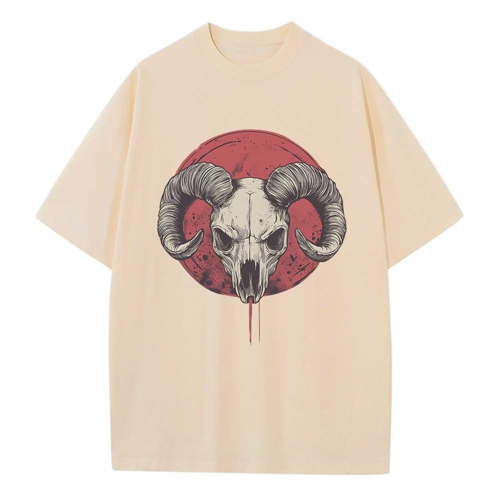 

Хлопковая футболка Графические футболки Мешковатая Со спущенными плечами Оверсайз Дизайн с коротким рукавом Одежда Графика черепа барана Унисекс Топы 3XL