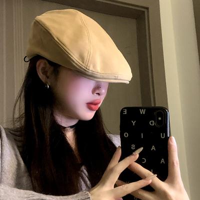 British Beret Female Retro Front And Back Wearing Versatile Newsboy Hat Literary Painter Hat Suede Forward Hat