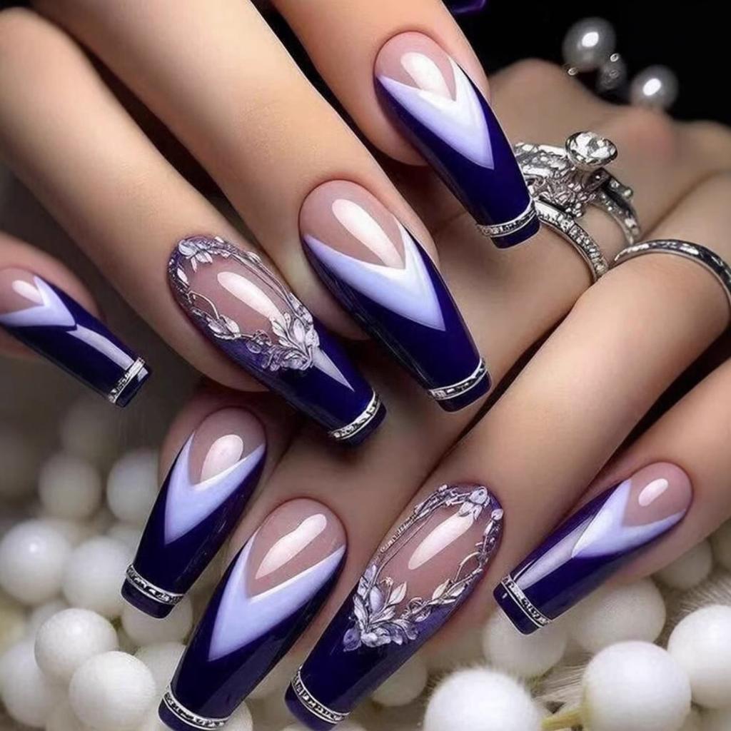 24 Pcs Medium Length Ballet Press On Nails Brown Floral Design Full Cover Detachable Fake Nails Manicure Set