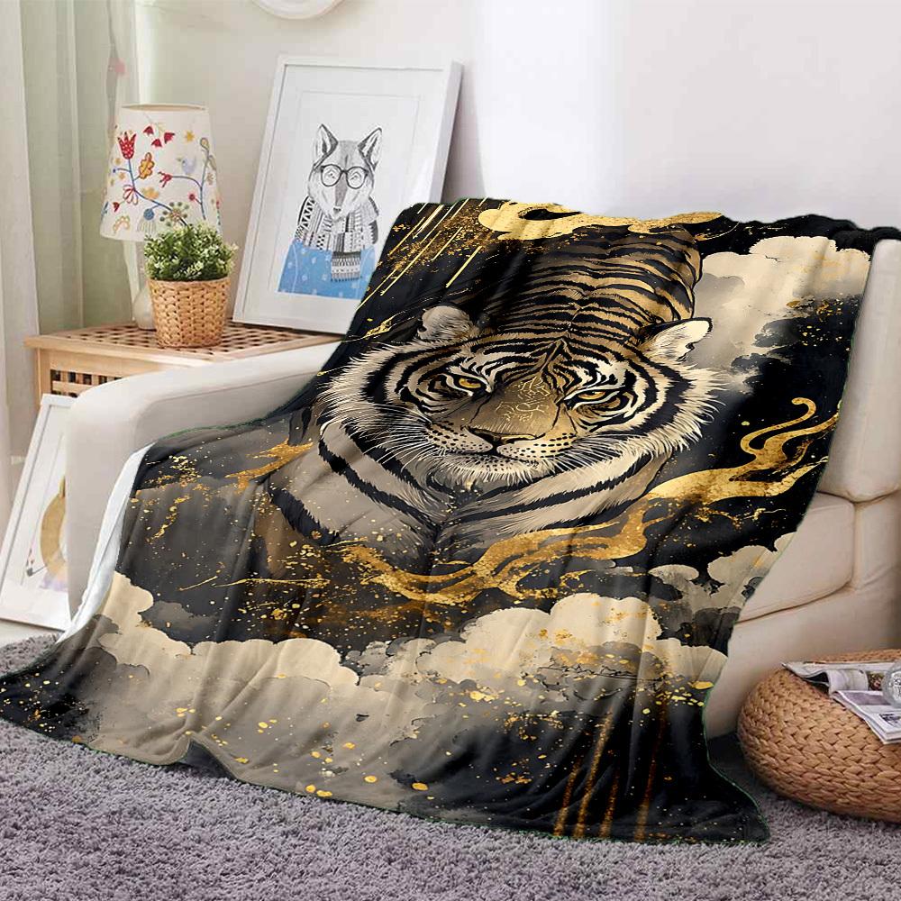 1pc Tiger Art Print Soft & Warm Polyester Knit Blanket, Digital Printed, All-Season Throw for Napping, Traveling, Sofa yy250906045